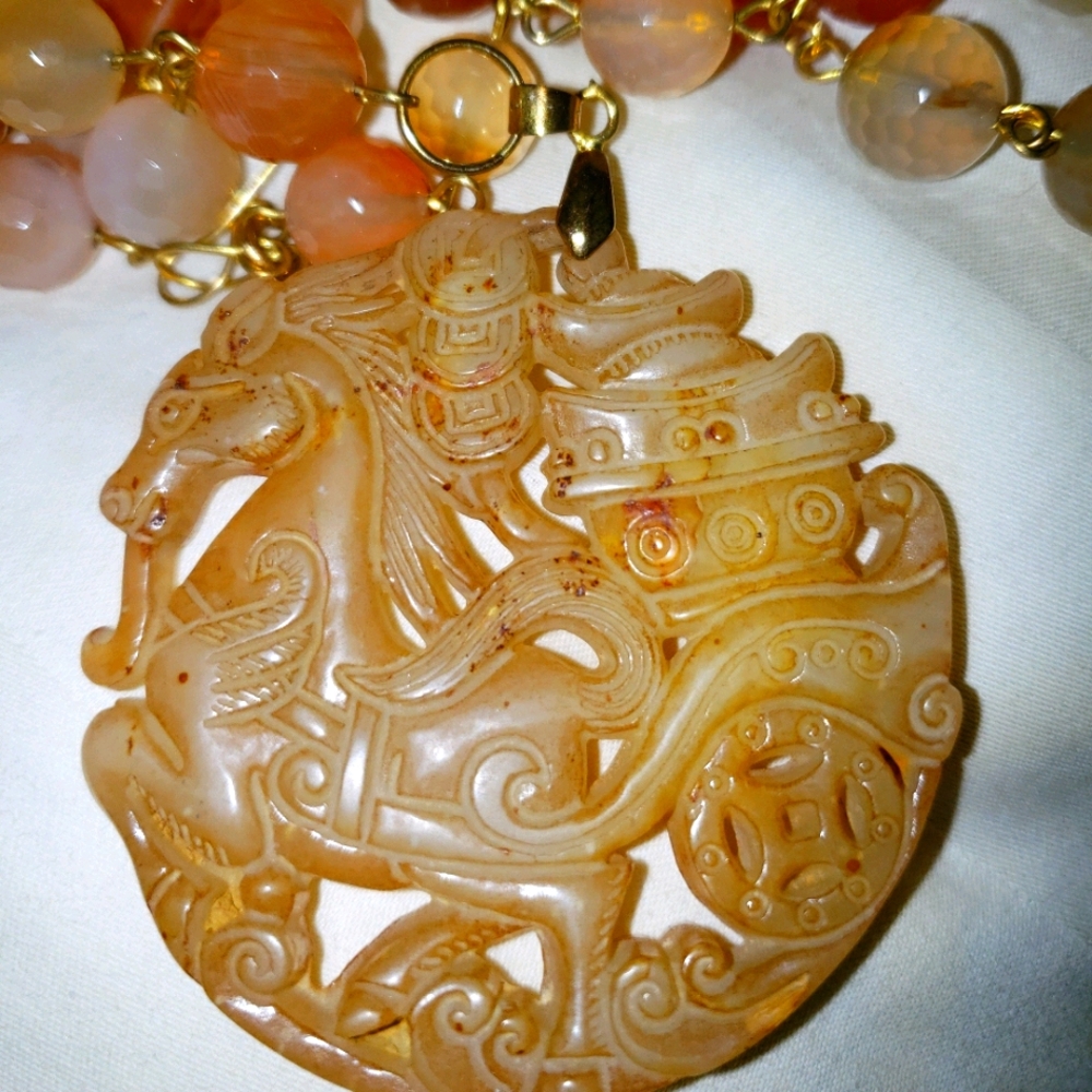 Carved Jade Pendant with Beads